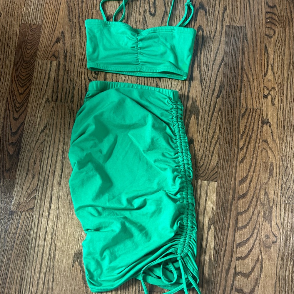 green skirt and tank top set